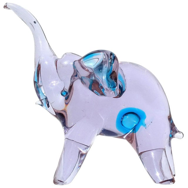 Blue Murano Cenedese Vintage Sommerso Alexandrite Purple Blue Accents Italian Art Glass Elephant Figurine For Sale - Image 8 of 8