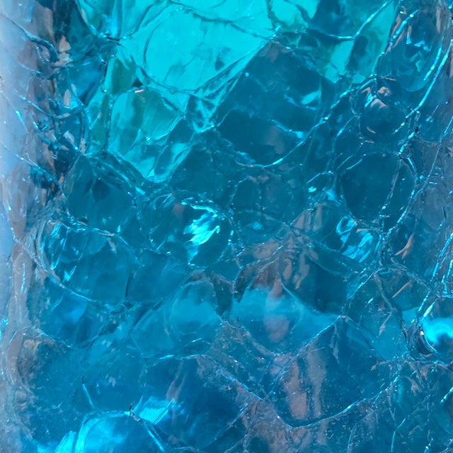 Glass MCM Blenko Wayne Husted 5519-S Teal Blue Crackle Sheaf Vase 9" For Sale - Image 7 of 10