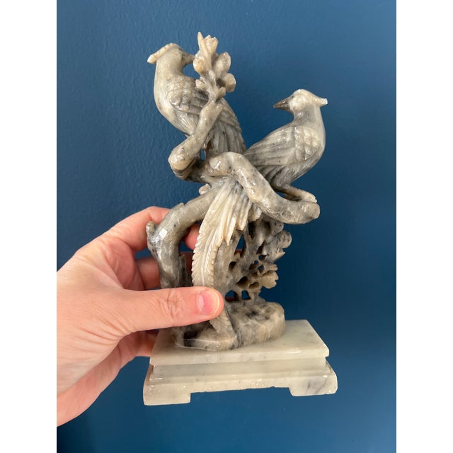 Vintage Hand Carved Stone Phoenix Birds Sculpture For Sale - Image 12 of 15