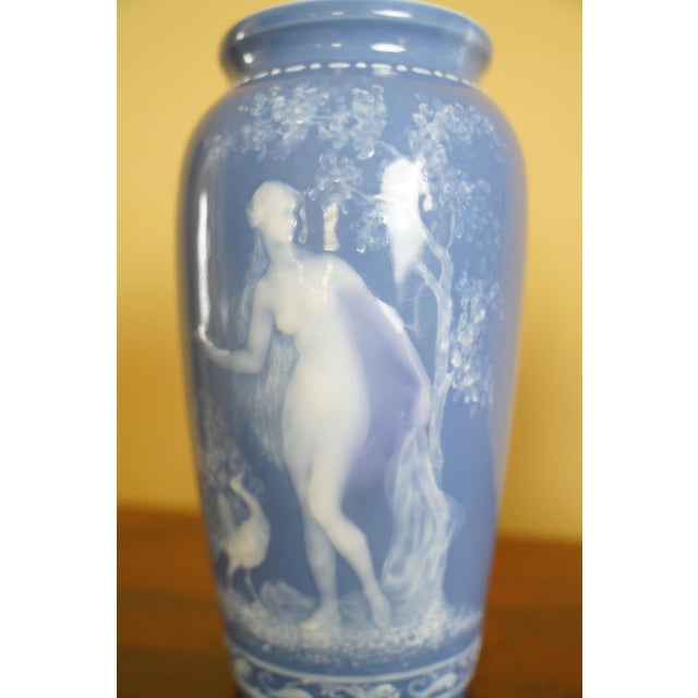 Late 19th Century Pair of Antique Limoges Pâte-Sur-Pâte Blue Porcelain Vases For Sale - Image 5 of 15