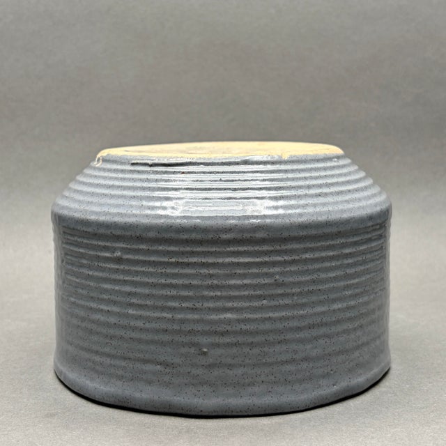 Vintage Blue Gray Speckled Glazed Ceramic Art Pottery Planter Pot For Sale In New York - Image 6 of 7