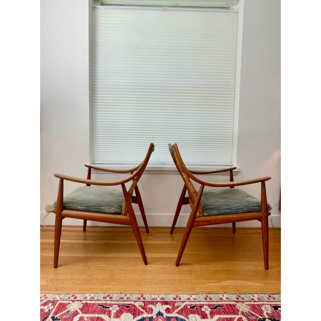 France and Son Pair of 1960s Peter Hvidt & Orla Moregaard Teak Lounge Chairs With Caned Backs For Sale - Image 4 of 17