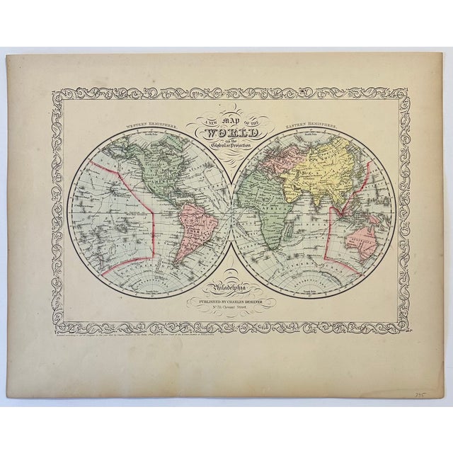Double Hemisphere Original Map of the World, by Charles Desilver, 1856 For Sale - Image 4 of 4