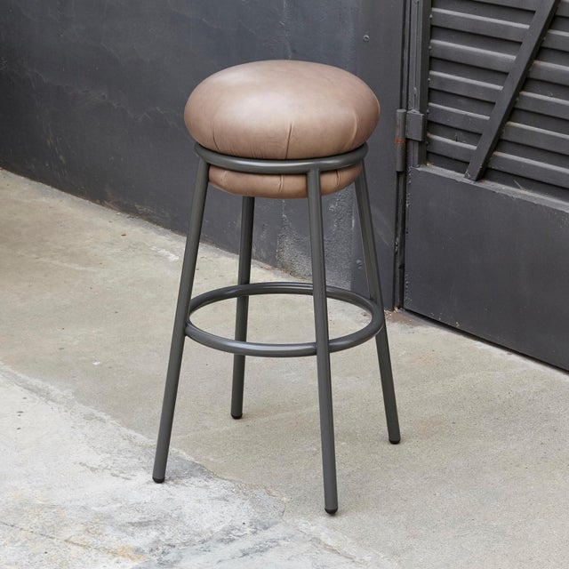 Leather and Lacquered Metal Grasso Stool in Brown by Stephen Burks For Sale - Image 4 of 14