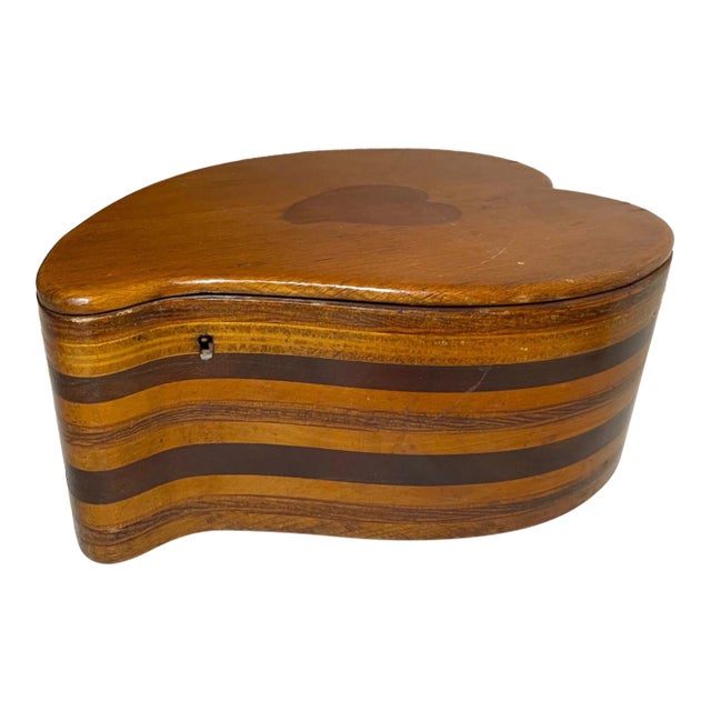 Antique 19th Century Handmade Inlaid Marquetry Parquetry Heart Wood Jewelry Box For Sale