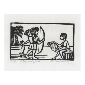 1966 Irwin Jacob Rosenhouse Esau and Jacob Woodcut