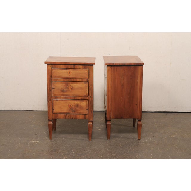 Brown Italian Pair Antique 3-Drawer Side Chests For Sale - Image 8 of 13