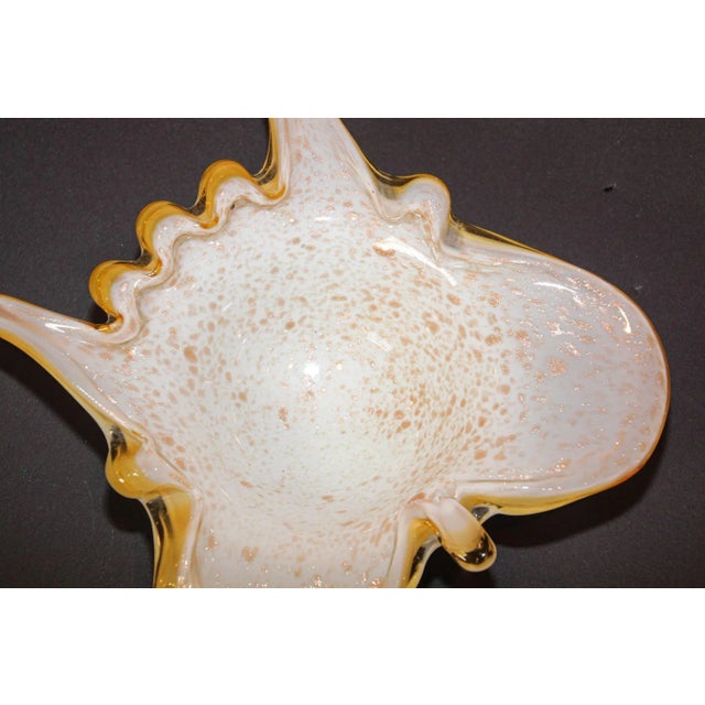 Mid-Century Modern Vintage Murano Opal & Gold Aventurine Art Glass Bowl Ashtray Fratelli Toso Italy For Sale - Image 3 of 13