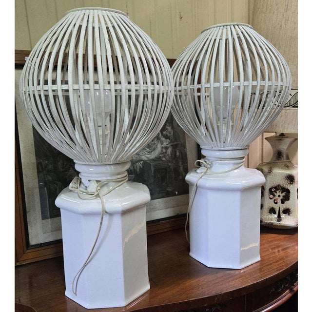 Large Modern Lamps in Ceramic and Painted Wood, Set of 2 For Sale - Image 6 of 10