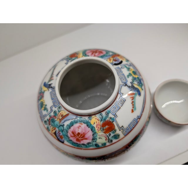 Ceramic Mid 20th Century Chinese Famille Rose Porcelain Ginger Jar With Longevity Symbols & Floral Motifs – 9” Tall For Sale - Image 7 of 13