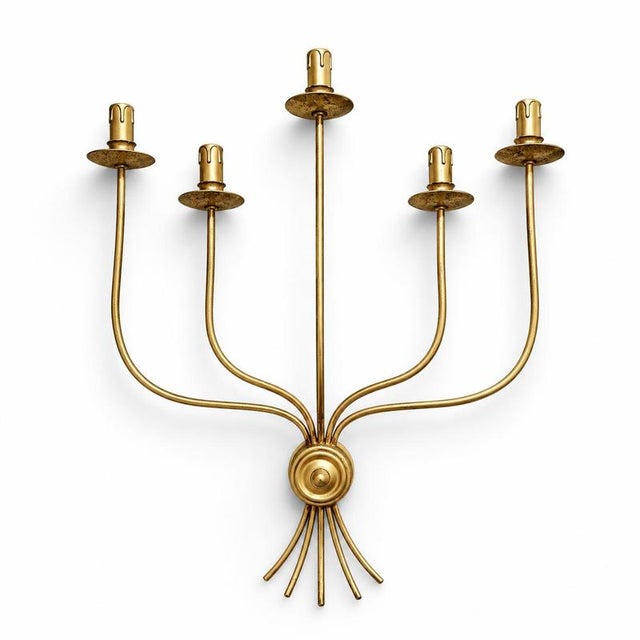 Metal Mid-Century Minimalist Five-Arm Metal Brass Painted Wall Sconce For Sale - Image 7 of 7