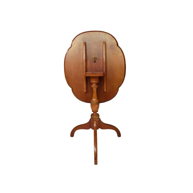 Mid 20th Century L. Hitchcock Harvest Stenciled Scalloped Edge Tilt-Top Candlestick Tea Side Table For Sale - Image 12 of 16