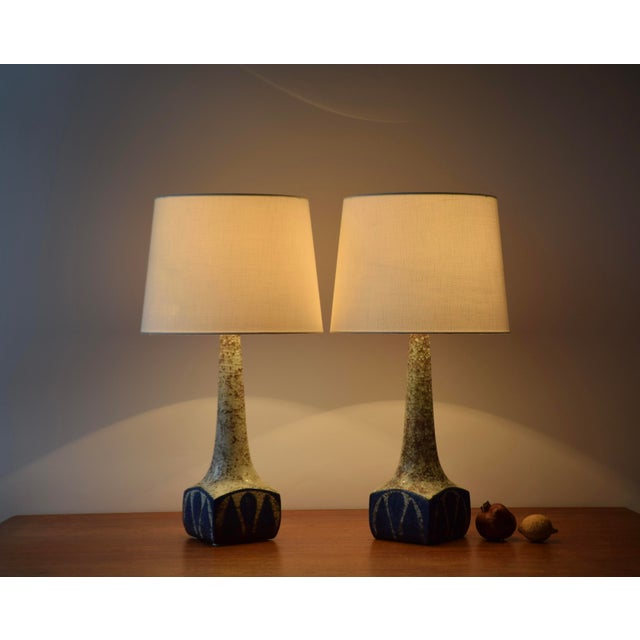 Danish Table Lamps in Blue Glaze by Marianne Starck for MA&S 1960s, Set of 2 For Sale - Image 3 of 15