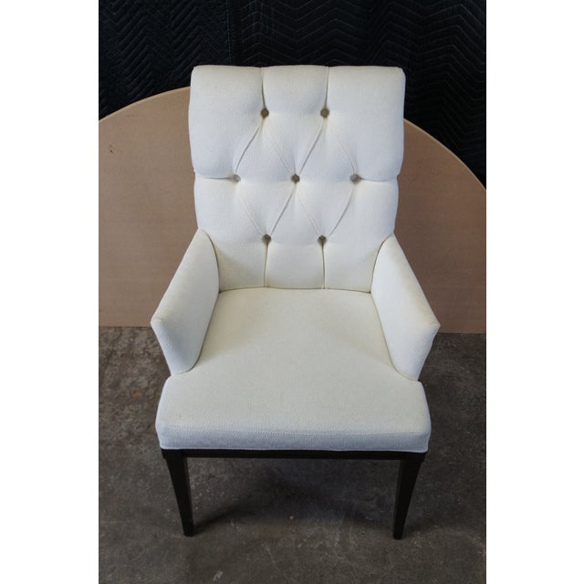 Wood Ethan Allen Dayton English Regency Diamond Tufted Dining Half Arm Chairs - Set of 4 For Sale - Image 7 of 15