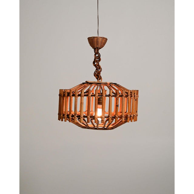 Bamboo and Woven Rattan Ceiling Lamp, 1970s For Sale - Image 4 of 9