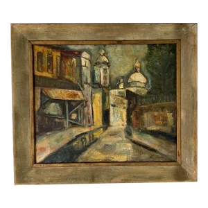 1960s Vintage L. Rutkin Paris Street Scene Oil Painting, Frame