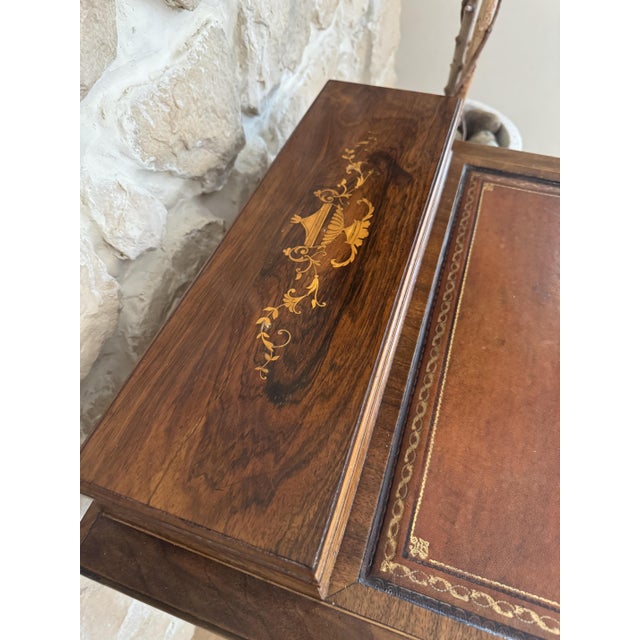 Antique Edwardian Marquetry Ladies Wring Desk with Small Leather Top Workspace, 1920s For Sale - Image 14 of 18