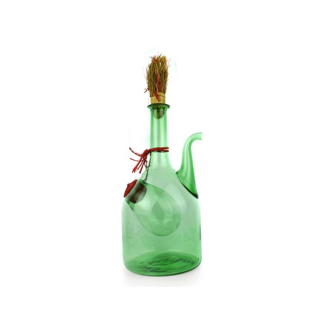 Mid-Century Modern Vintage Hand Blown Italian Green Glass Wine Decanter Carafe With Ice Chamber Chiller and Stoppers For Sale - Image 3 of 9