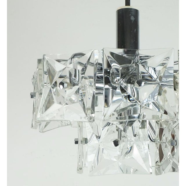 Mid-Century 2-Tier Pendant in Light Crystal Glass and Chrome with 14 Glass Prisms from Kinkeldey, 1960s For Sale - Image 9 of 11