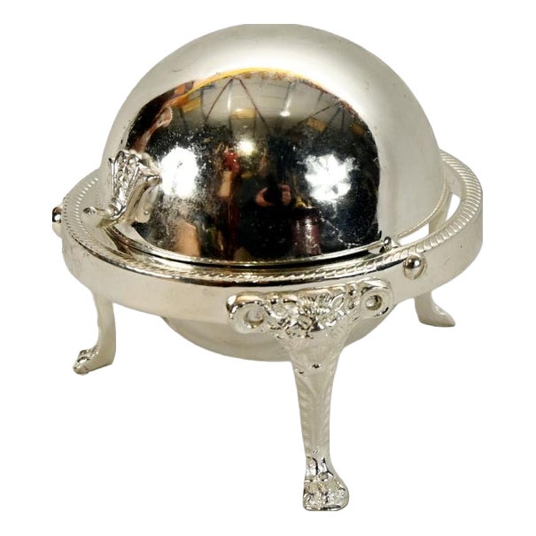 Silver Plated Ashtray with Glass Insert and Dome Cover For Sale