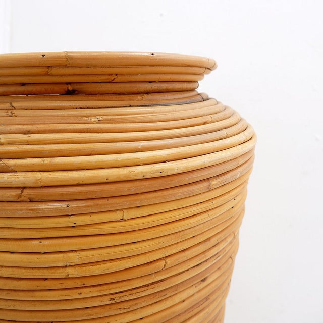 Beige Vintage Rattan Floor Vase or Umbrella Stand For Sale - Image 8 of 14