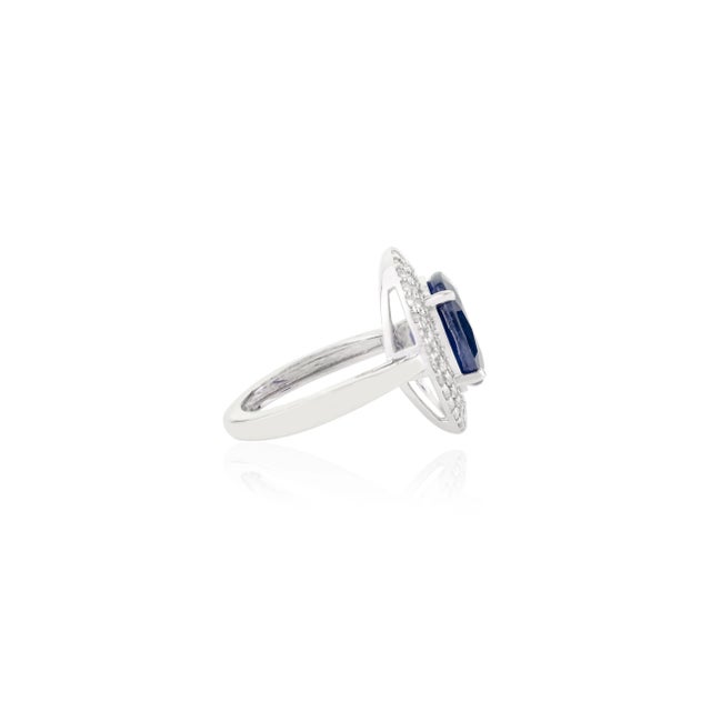 Not Yet Made - Made To Order 4.72 Ct Blue Sapphire Halo Diamond Art Deco Wedding Ring Size 5.5 For Sale - Image 5 of 12