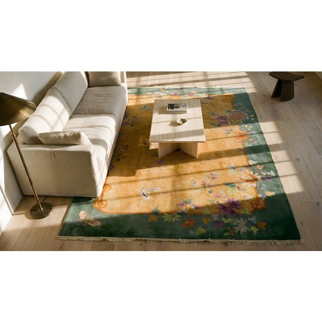 1920s Orange Apricot Floral Modern Antique Chinese Art Deco Carpet 5'10" X 8'3" Knotted Wool Rug For Sale - Image 15 of 15