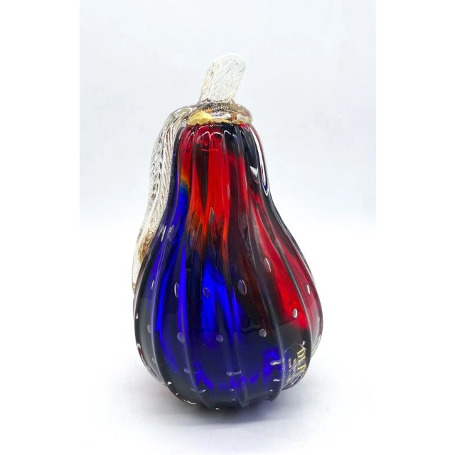 Murano 20th Century Murano Italian Red and Blue Glass Pear Fruit Paperweight For Sale - Image 4 of 9