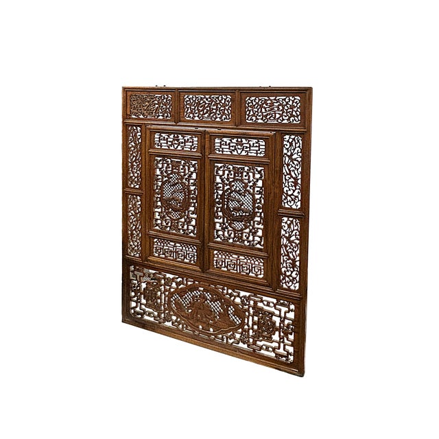 Chinese Cow Ox Cranes Motifs Wood Wall Panel Window Screen For Sale - Image 10 of 14