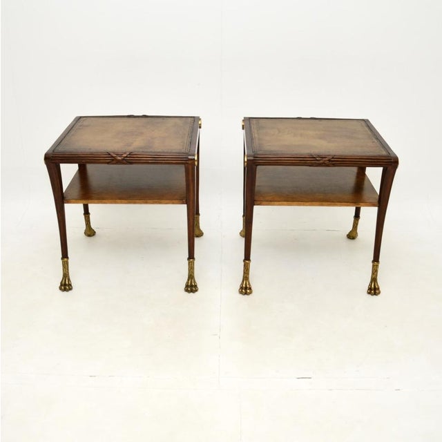 Hollywood Regency Regency Leather Top Side Tables, 1950s, Set of 2 For Sale - Image 3 of 11