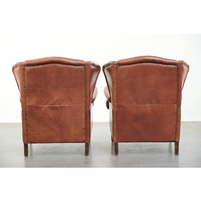 English-Style Cowhide Wing Armchairs, Set of 2 For Sale - Image 3 of 14