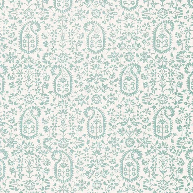 Sample- Schumacher Kalika Paisley Print Fabric in Aquamarine For Sale