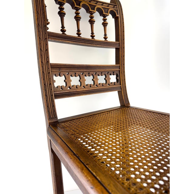 Brown Antique Eastlake Style Walnut Caned Seat Chair With Turned Spindles For Sale - Image 8 of 11
