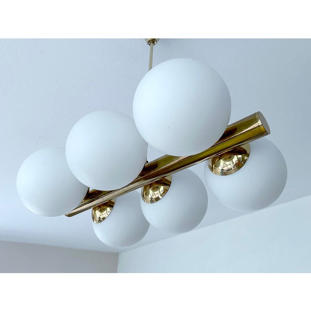 Metal Vintage Glass Pendant Light in the style of Stilnovo, 1950s For Sale - Image 7 of 18