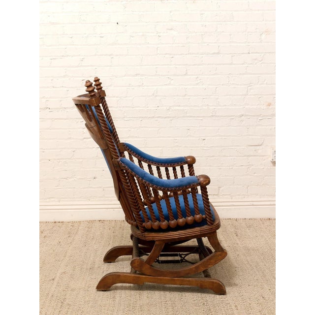1870s Antique Attributed to George Hunzinger Barley Twist Mahogany Needlepoint Rocking Chair For Sale - Image 10 of 10