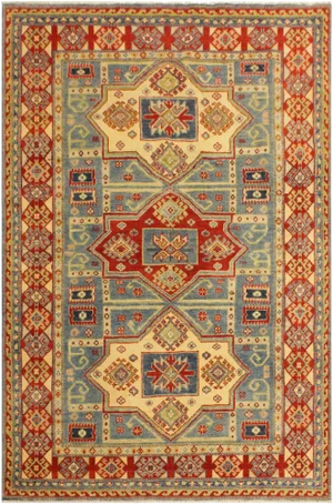 1990s Semi Antique Kazak Lt. Blue/Beige Wool Rug - 4'9 X 6'7