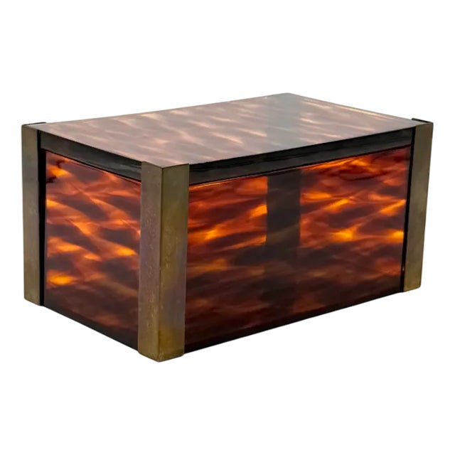 Mid-Century Modern Acrylic and Brass Jewelry Box, 1970s For Sale