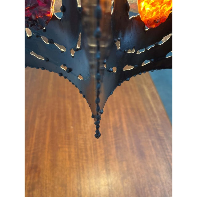 Metal Mid-Century Modern Brutalist French Copper and Glass Pendant Lamp from Accolay, 1960s For Sale - Image 7 of 18