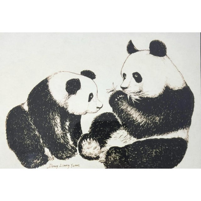 Dong Liang Yuan Set of 4 Framed & Matted Small Signed “Panda” Prints For Sale - Image 4 of 16