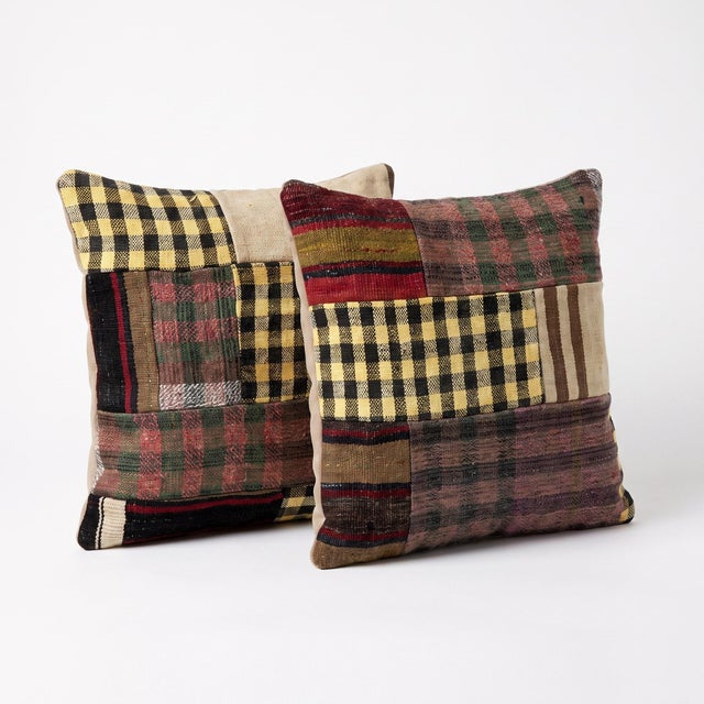 Mid-Century Modern Bohemian Turkish Kilim Pillow Cover 20'' X 20'' - Set of Two For Sale - Image 3 of 4