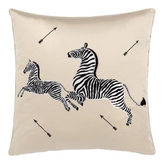 Scalamandre 22" x 22" Zebras Embroidered Pillow in Ecru For Sale