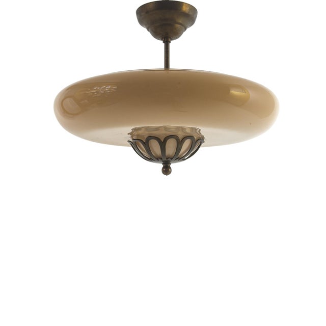 Swedish Grace Brass and Glass Ceiling Lamp by Harald Notini for Böhlmarks, 1929 For Sale - Image 4 of 12