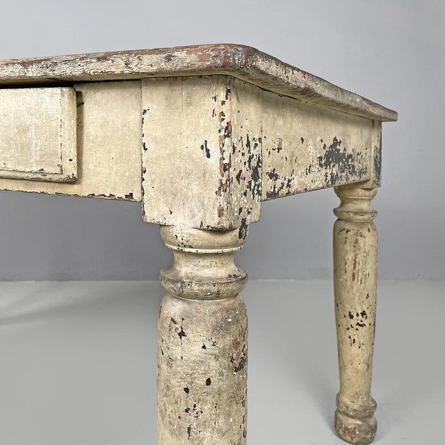Antique Italian White Painted Wooden Dining Table with Two Drawers, 1800s For Sale - Image 17 of 18