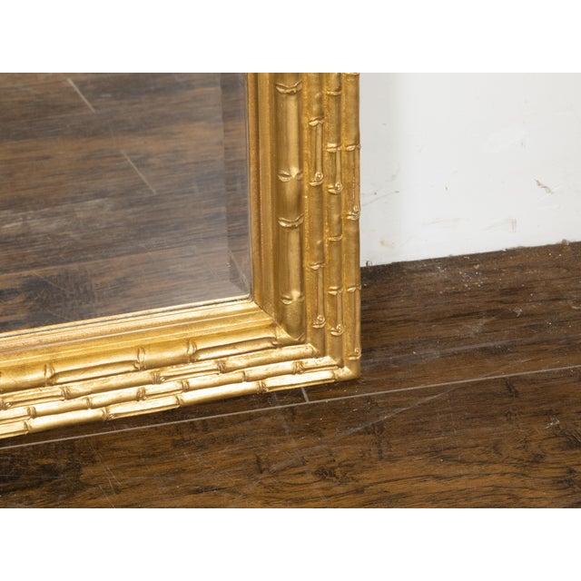 Midcentury French Giltwood Mirror with Carved Bamboo Motifs and Beveled Plate For Sale In Atlanta - Image 6 of 9