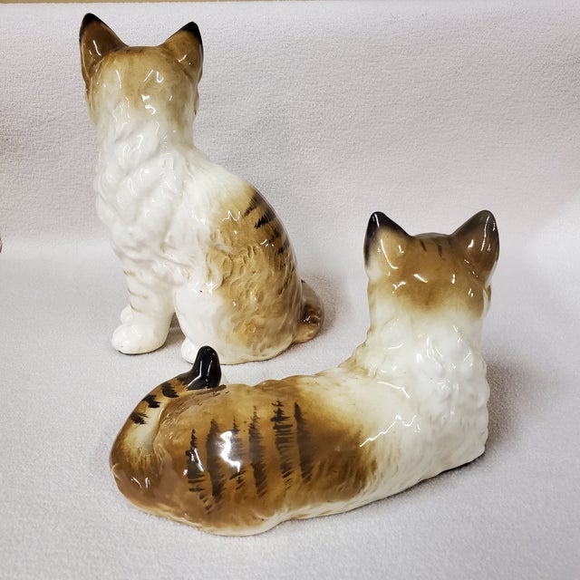 Set of Two Vintage Mid 20th Century Ceramic Cat Figurines by Yoko Boeki