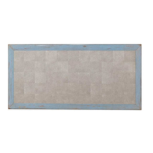 Vintage Swedish Blue-Grey Wash Wood Coffee Table With Ming Style Leg and Shagreen Top For Sale In New York - Image 6 of 13