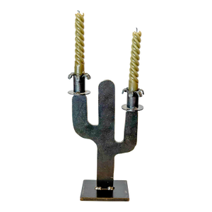 Late 20th Century Brutalist Iron Cactus Sculpture Candalabra, Signed