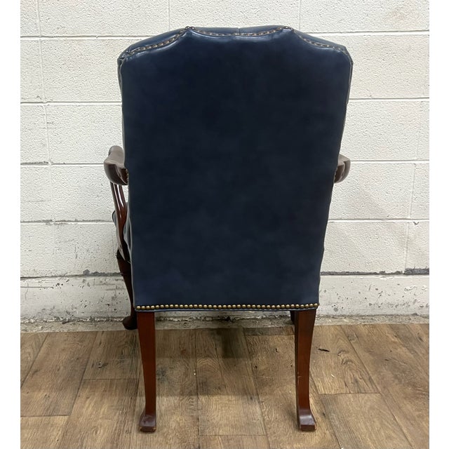Vintage Queen Anne Chesterfield Mahogany Leather Tufted Office Desk Armchair For Sale In Kansas City - Image 6 of 6