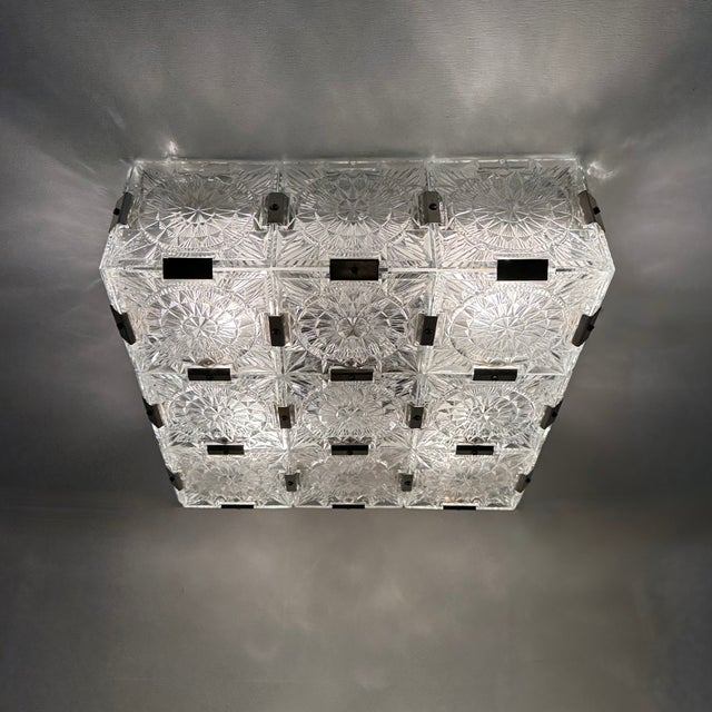 Metal Mid-Century Glass Ceiling Lamp from Kamenický Šenov, 1970s For Sale - Image 7 of 18