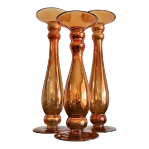 Late 20th-Century Trio of Trumpet-Shaped Copper Tinted Glass Candleholders